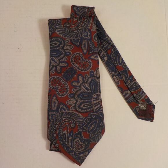 Vintage Gino Pompeii Classic Neck Tie Red Blue Floral Pattern 100% Polyester - Picture 1 of 5